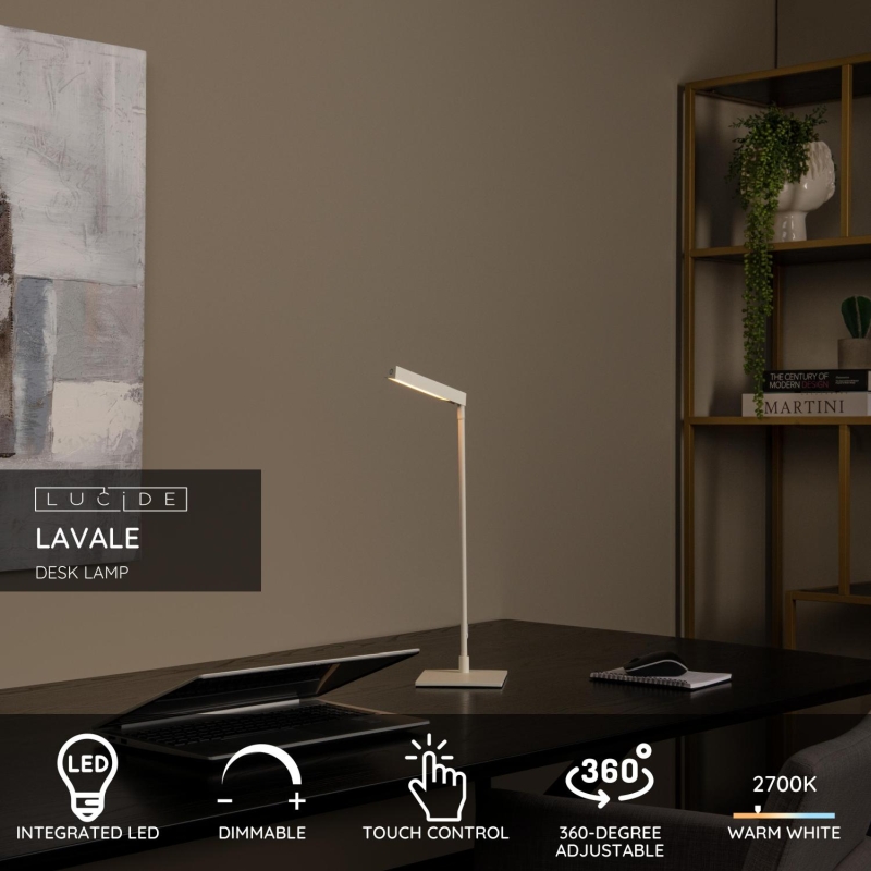 Lucide LAVALE - Stolná lampa - LED Dim.K/2700K - Biela